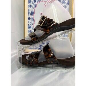 Vionic 9W Wide Slide Sandals Brown Black Tortoiseshell Orthopedic Arch Support